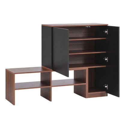 Artiss 2-IN-1 Shoe Cabinet Bench w/ Adjustable Shelf Hallway Walnut & Black - Image 3