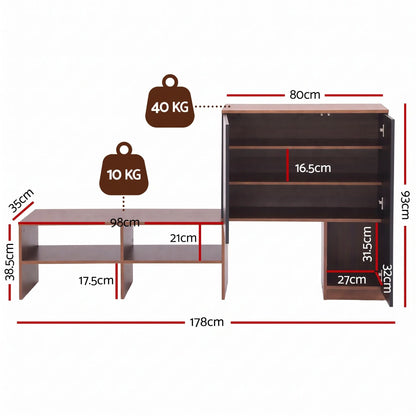 Artiss 2-IN-1 Shoe Cabinet Bench w/ Adjustable Shelf Hallway Walnut & Black - Image 4