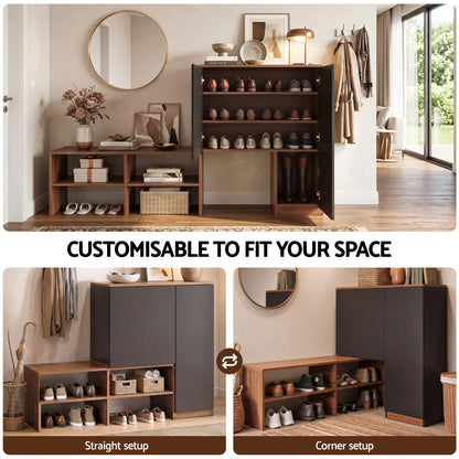 Artiss 2-IN-1 Shoe Cabinet Bench w/ Adjustable Shelf Hallway Walnut & Black - Image 7