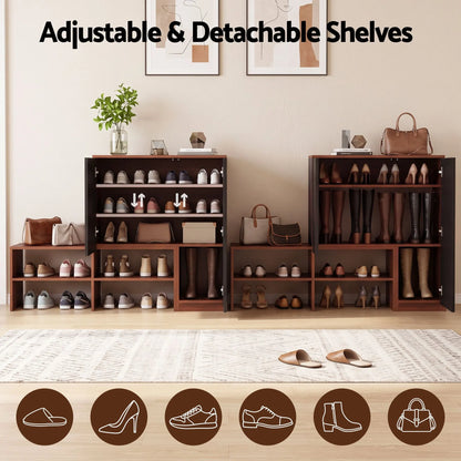Artiss 2-IN-1 Shoe Cabinet Bench w/ Adjustable Shelf Hallway Walnut & Black - Image 8