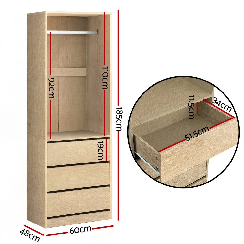 Artiss Wardrobe Clothes Closet Storage Organizer Pine - Image 3