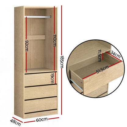 Artiss Wardrobe Clothes Closet Storage Organizer Pine - Image 3