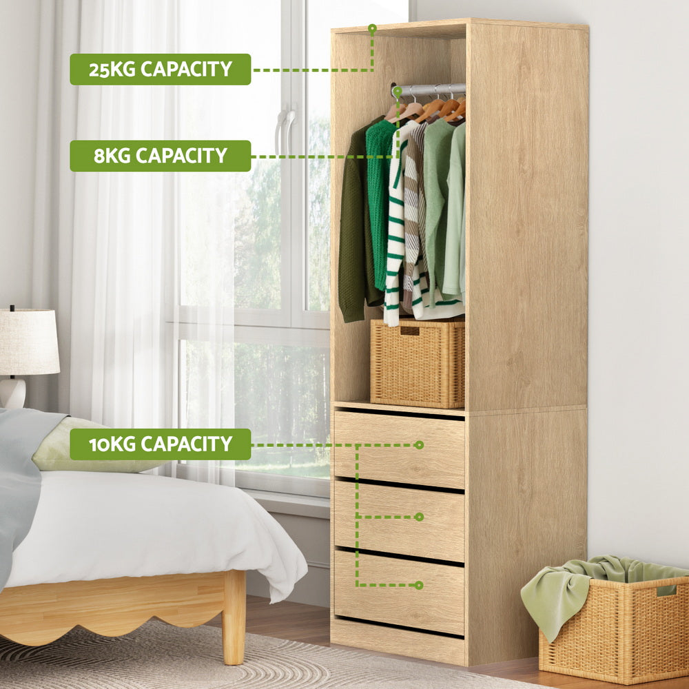 Artiss Wardrobe Clothes Closet Storage Organizer Pine - Image 6