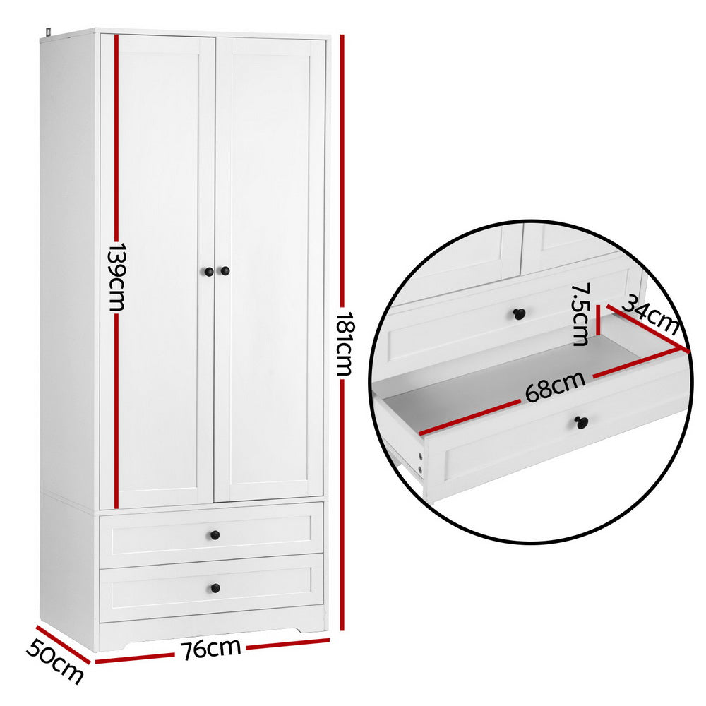Artiss Wardrobe Clothes Closet Storage Organizer with 2 Doors White - Image 2