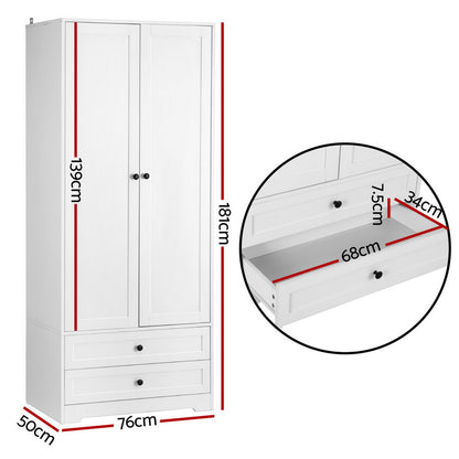 Artiss Wardrobe Clothes Closet Storage Organizer with 2 Doors White - Image 2