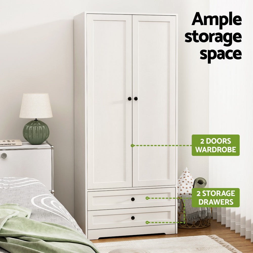 Artiss Wardrobe Clothes Closet Storage Organizer with 2 Doors White - Image 4