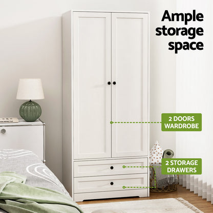 Artiss Wardrobe Clothes Closet Storage Organizer with 2 Doors White - Image 4
