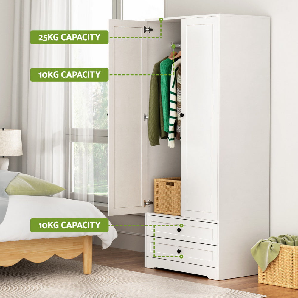 Artiss Wardrobe Clothes Closet Storage Organizer with 2 Doors White - Image 5