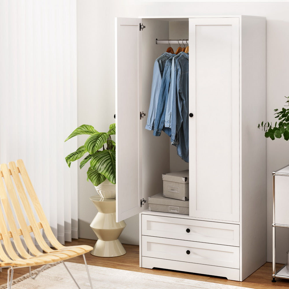 Artiss Wardrobe Clothes Closet Storage Organizer with 2 Doors White - Image 7