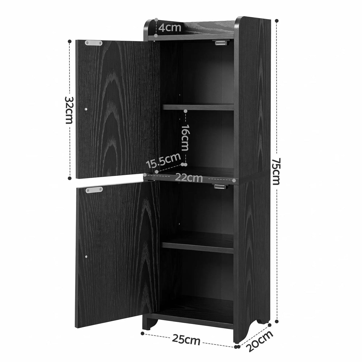 Artiss Bathroom Storage Cabinet Freestanding Cupboard Narrow Floor Shelf Black - Image 4