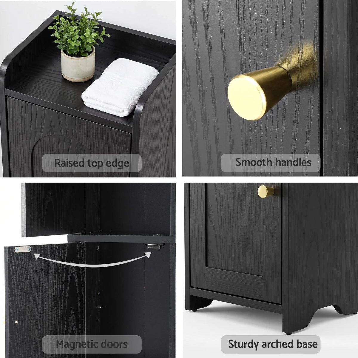 Artiss Bathroom Storage Cabinet Freestanding Cupboard Narrow Floor Shelf Black - Image 8