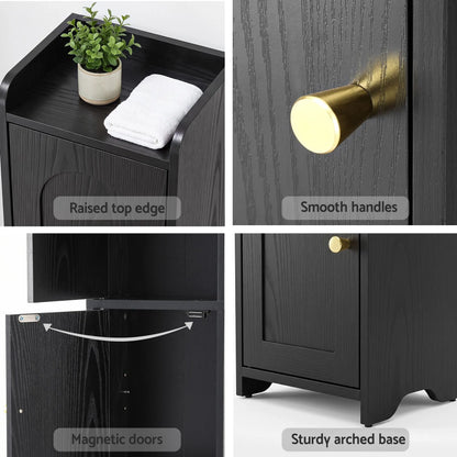 Artiss Bathroom Storage Cabinet Freestanding Cupboard Narrow Floor Shelf Black - Image 8