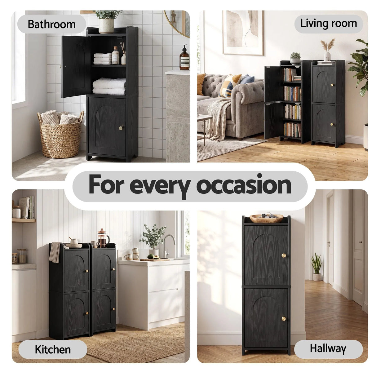 Artiss Bathroom Storage Cabinet Freestanding Cupboard Narrow Floor Shelf Black - Image 9