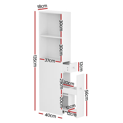 Artiss Bathroom Cabinet Storage Slim Organiser Drawer Toilet Corner 135cm White - Image 3