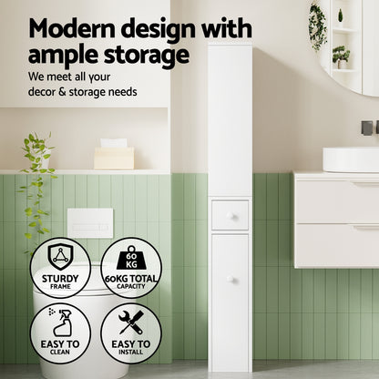 Artiss Bathroom Cabinet Storage Slim Organiser Drawer Toilet Corner 135cm White - Image 5