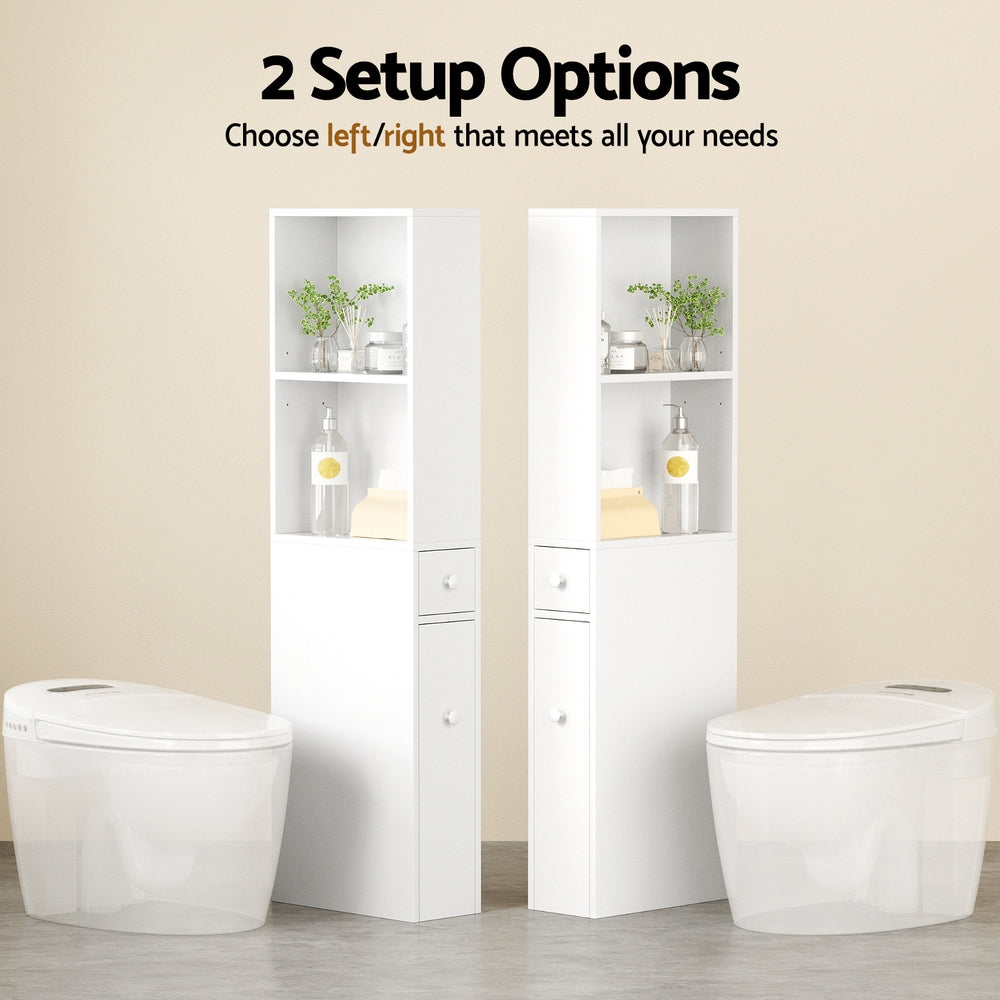 Artiss Bathroom Cabinet Storage Slim Organiser Drawer Toilet Corner 135cm White - Image 7