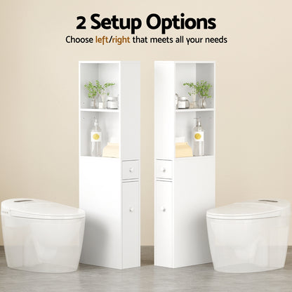 Artiss Bathroom Cabinet Storage Slim Organiser Drawer Toilet Corner 135cm White - Image 7