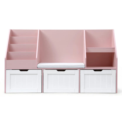 Keezi Kids Bookshelf Storage Organiser Toy Box Drawer Bench Seat Cabinet Pink - Image 4