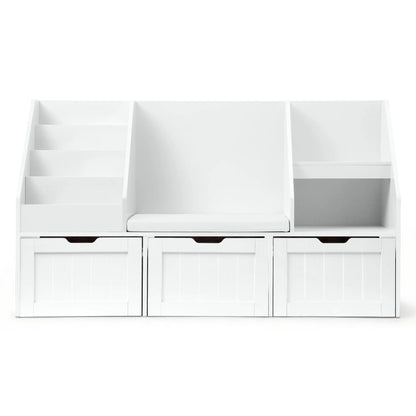 Keezi Kids Bookshelf Storage Organiser Toy Box Drawer Bench Seat Cabinet White - Image 4