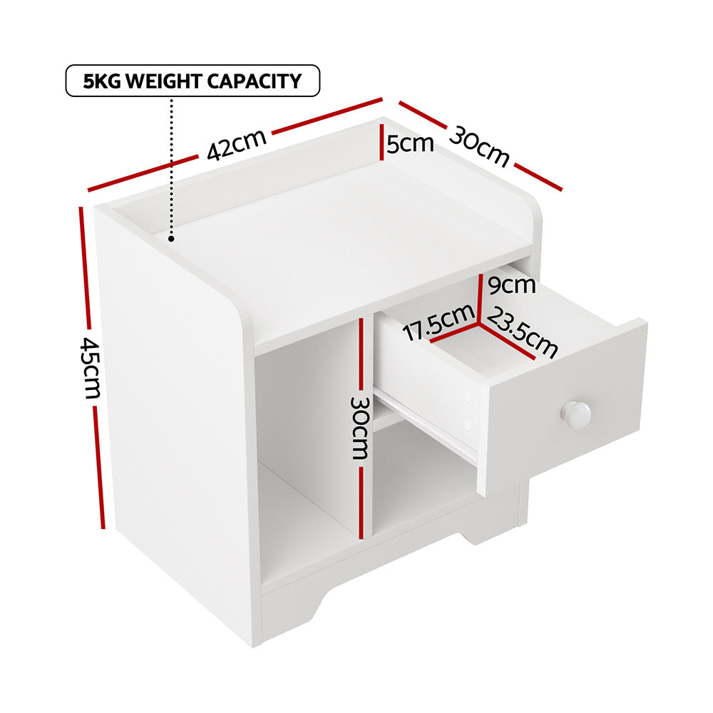 Artiss Bedside Table Drawer Nightstand Side End Table Storage Open Shelf White - Image 2