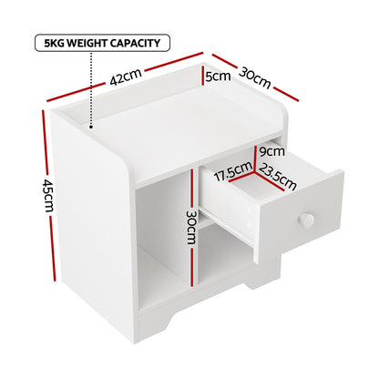 Artiss Bedside Table Drawer Nightstand Side End Table Storage Open Shelf White - Image 2