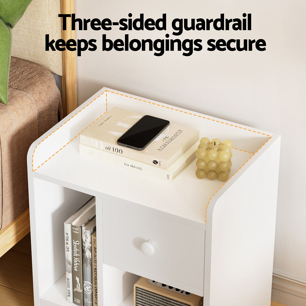 Artiss Bedside Table Drawer Nightstand Side End Table Storage Open Shelf White - Image 5