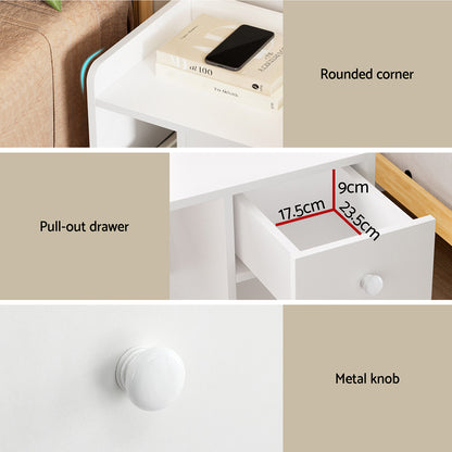 Artiss Bedside Table Drawer Nightstand Side End Table Storage Open Shelf White - Image 6