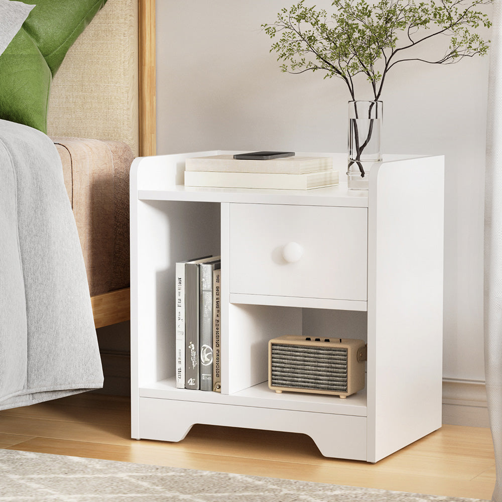 Artiss Bedside Table Drawer Nightstand Side End Table Storage Open Shelf White - Image 7