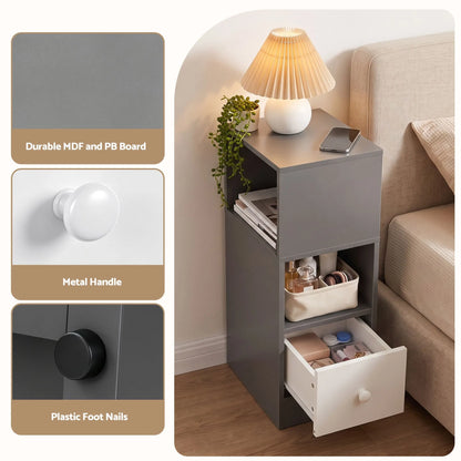 Artiss Narrow Bedside Table Grey Small Side Cabinet 1 Drawer - Image 8