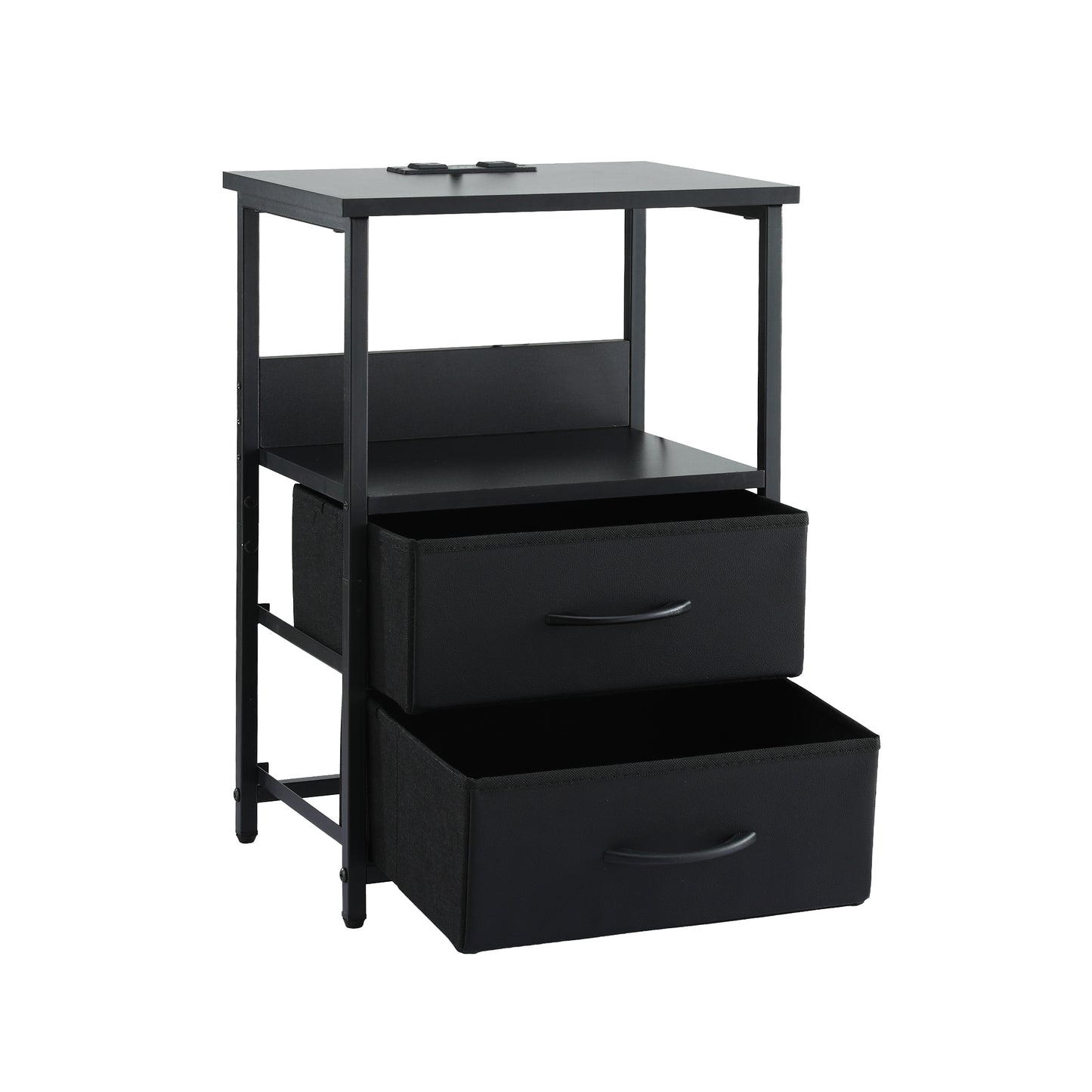 Artiss Bedside Table LED Nightstand Charging Station 2 Drawers Foldable Black - Image 4