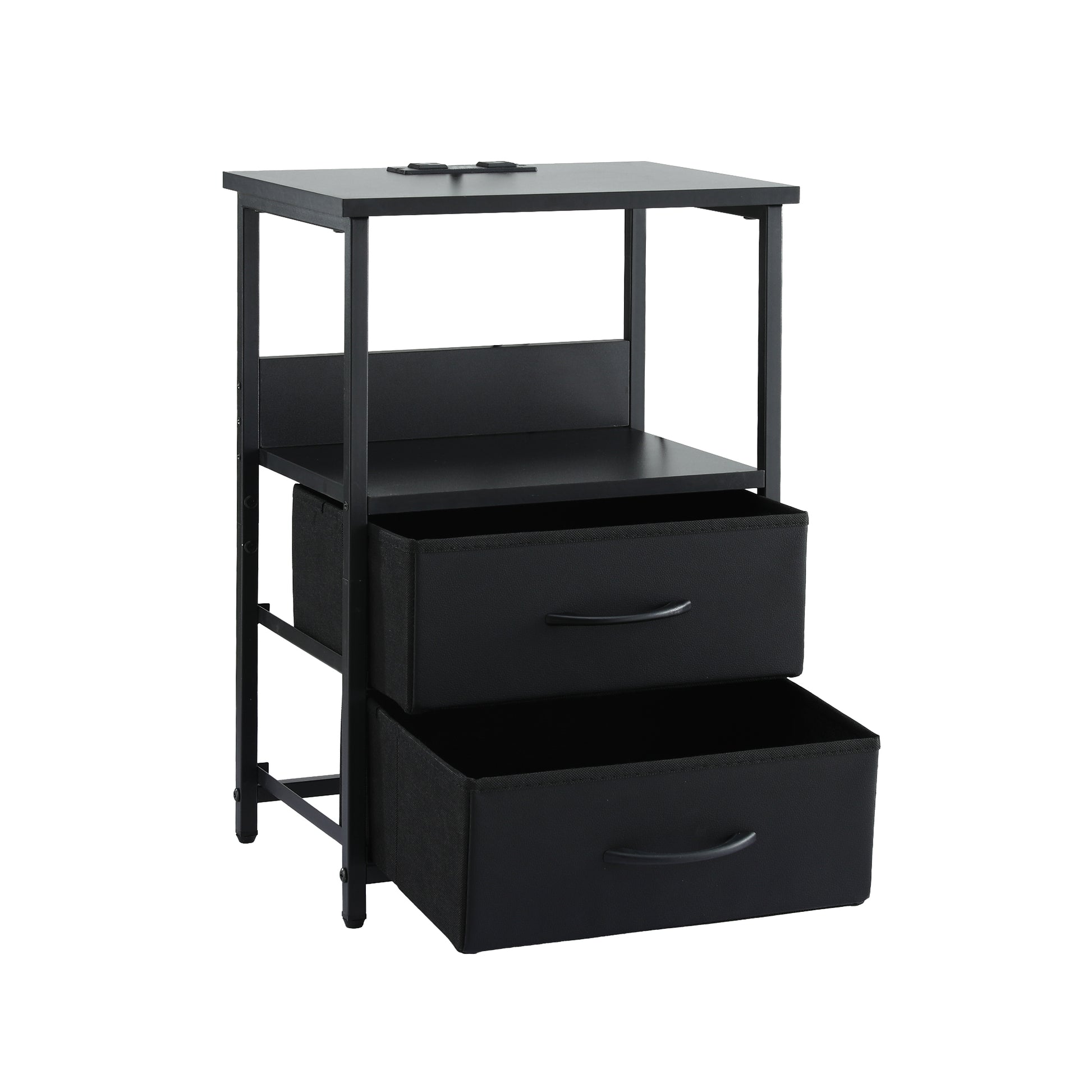 Artiss Bedside Table LED Nightstand Charging Station 2 Drawers Foldable Black - Image 4