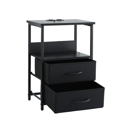 Artiss Bedside Table LED Nightstand Charging Station 2 Drawers Foldable Black - Image 4