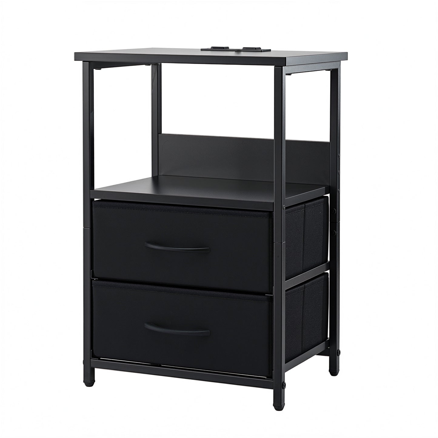 Artiss Bedside Table LED Nightstand Charging Station 2 Drawers Foldable Black - Image 9