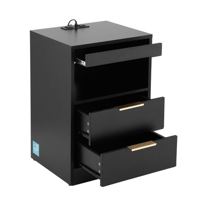 Artiss Bedside Table LED Nightstand Charging Station 2 Drawers - Black - Image 4