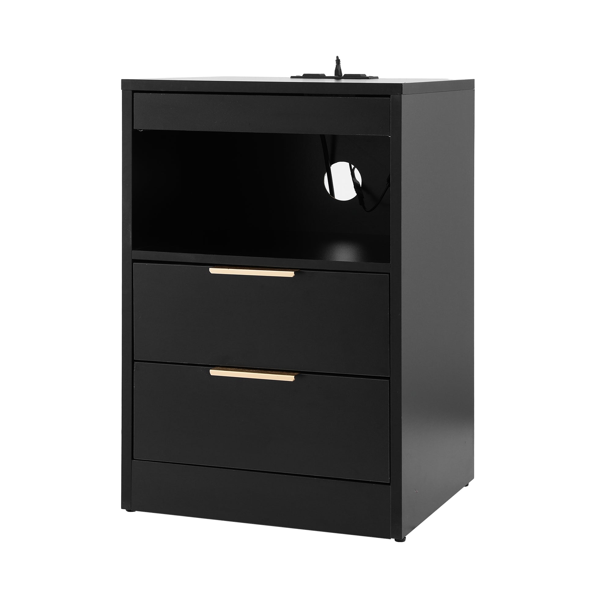 Artiss Bedside Table LED Nightstand Charging Station 2 Drawers - Black - Image 9