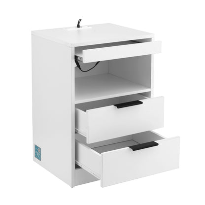Artiss Bedside Table LED Nightstand Charging Station 2 Drawers - White - Image 4