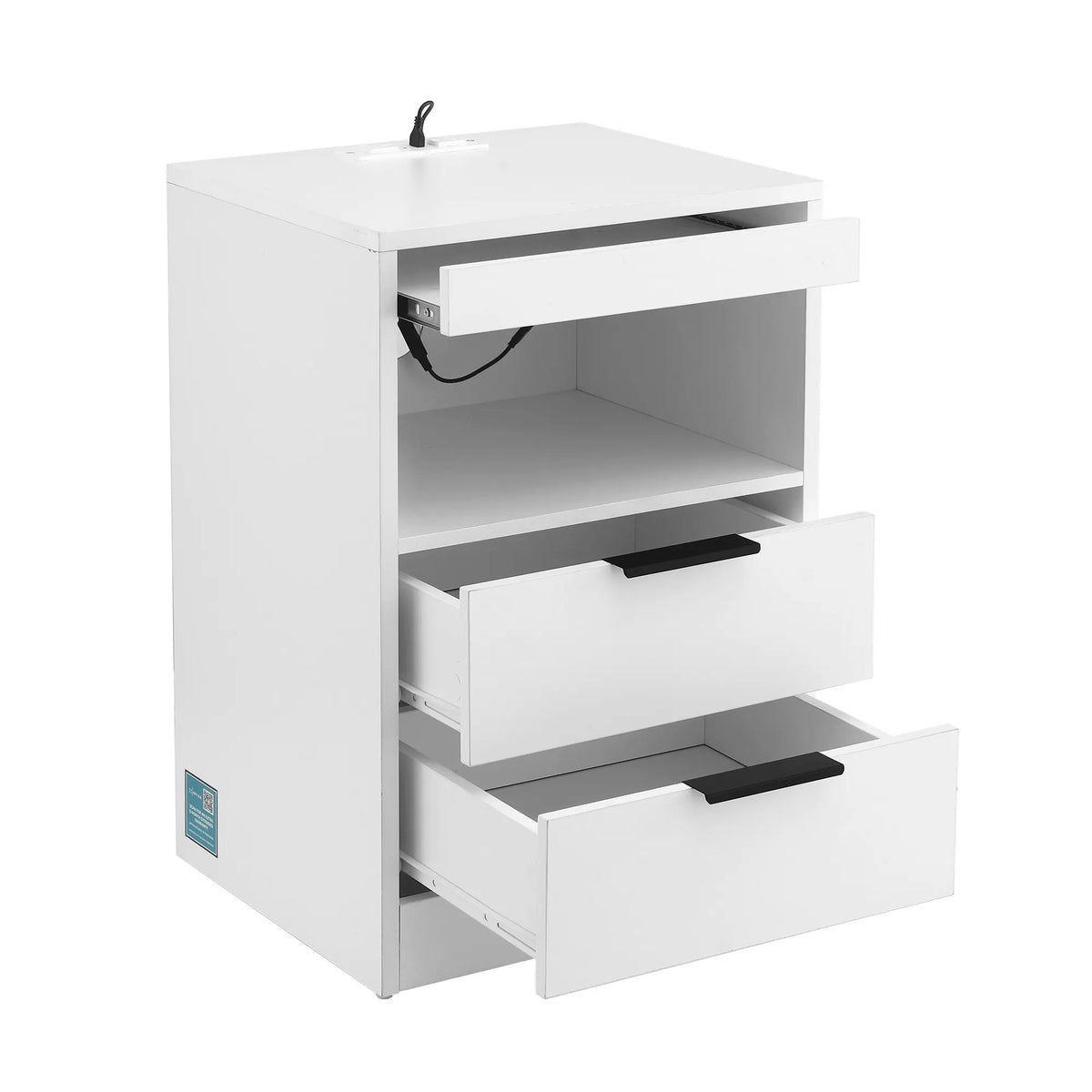 Artiss Bedside Table LED Nightstand Charging Station 2 Drawers - White - Image 4