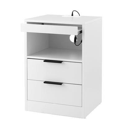 Artiss Bedside Table LED Nightstand Charging Station 2 Drawers - White - Image 9