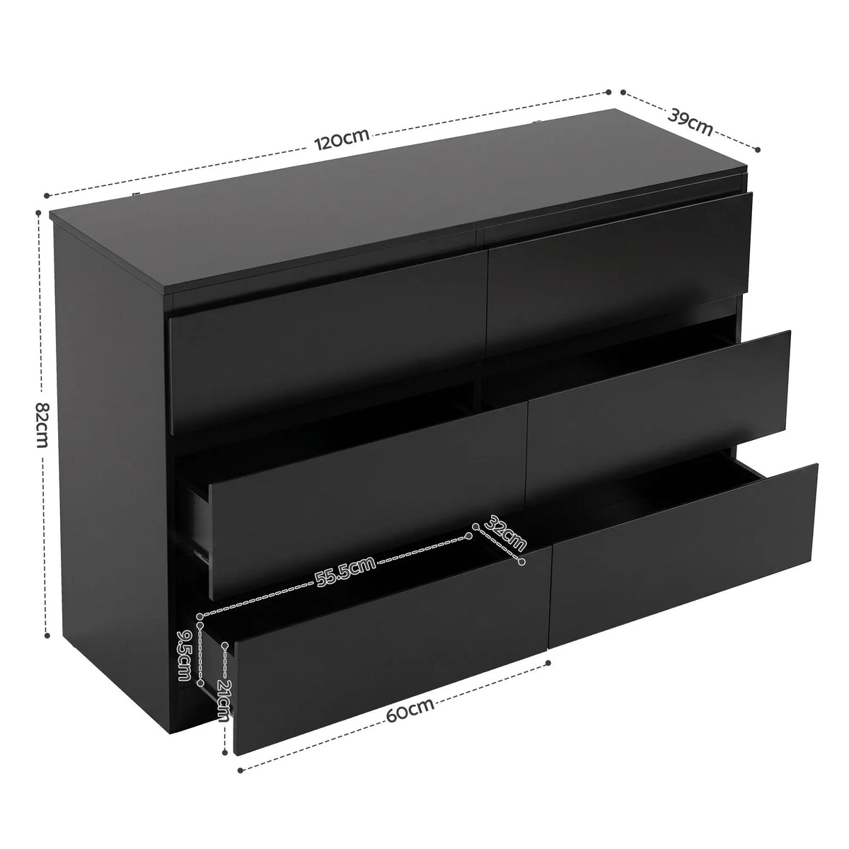 Artiss 6 Chest of Drawers Lowboy Black - Image 3