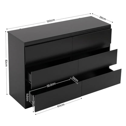 Artiss 6 Chest of Drawers Lowboy Black - Image 3