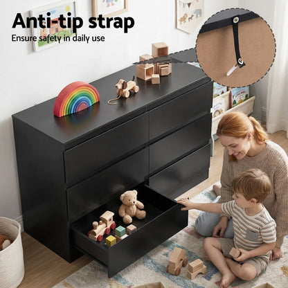 Artiss 6 Chest of Drawers Lowboy Black - Image 6