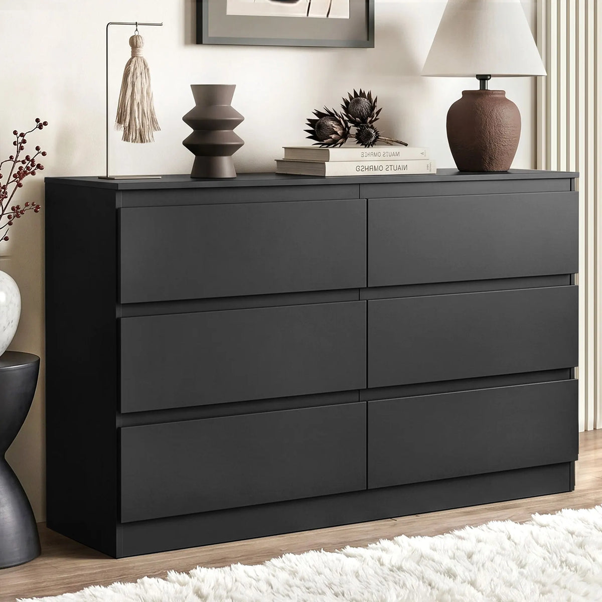 Artiss 6 Chest of Drawers Lowboy Black - Image 9