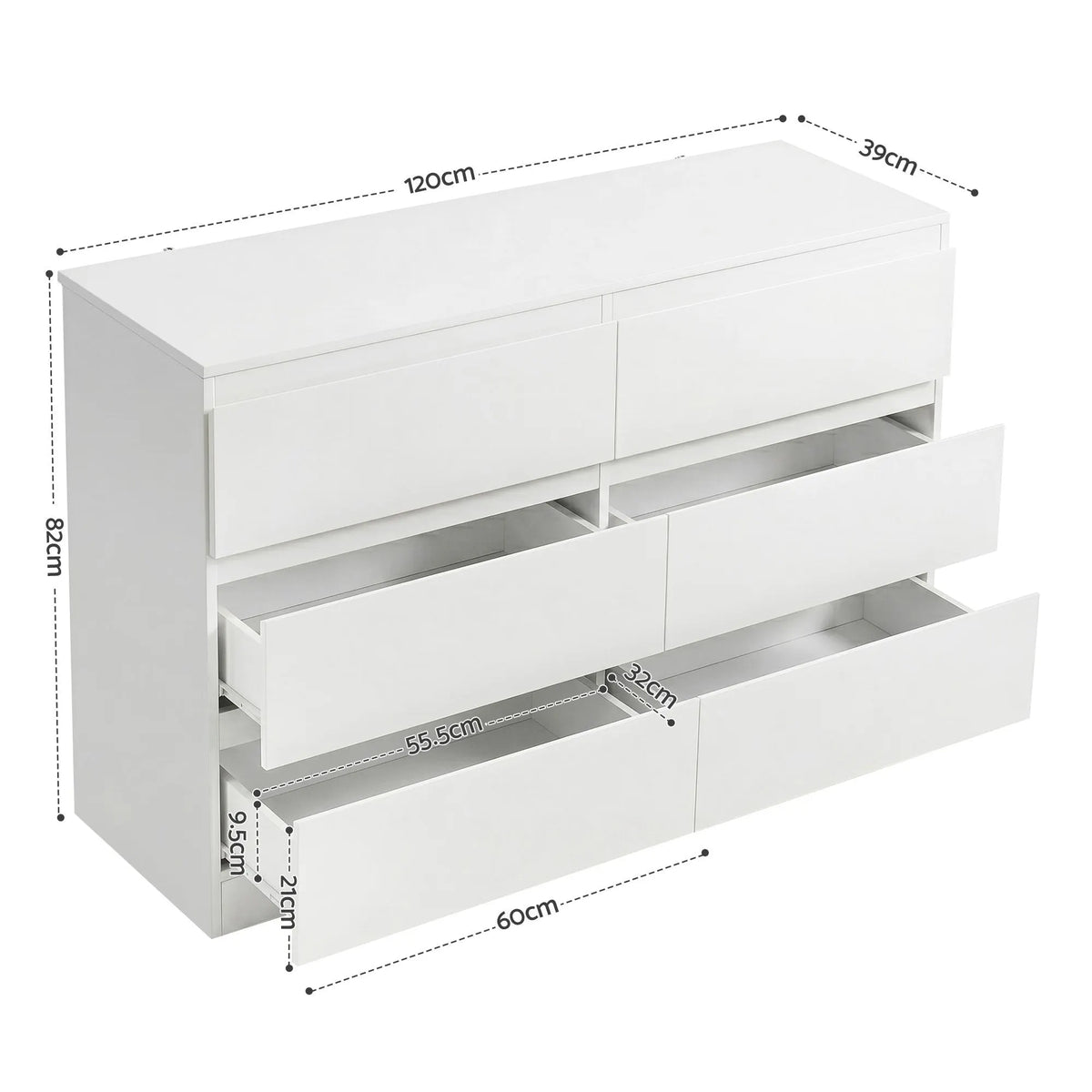 Artiss 6 Chest of Drawers Lowboy White - Image 3