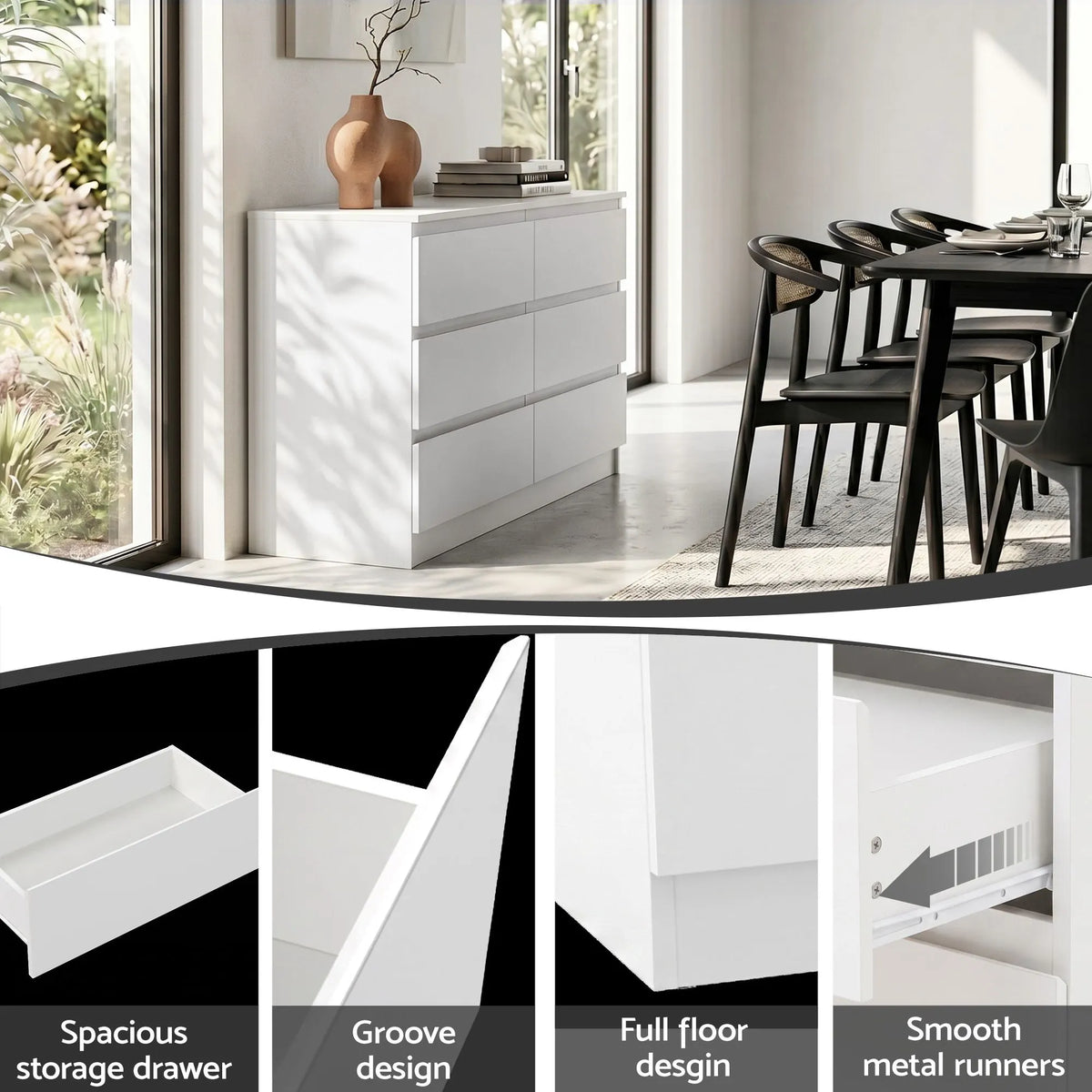 Artiss 6 Chest of Drawers Lowboy White - Image 7