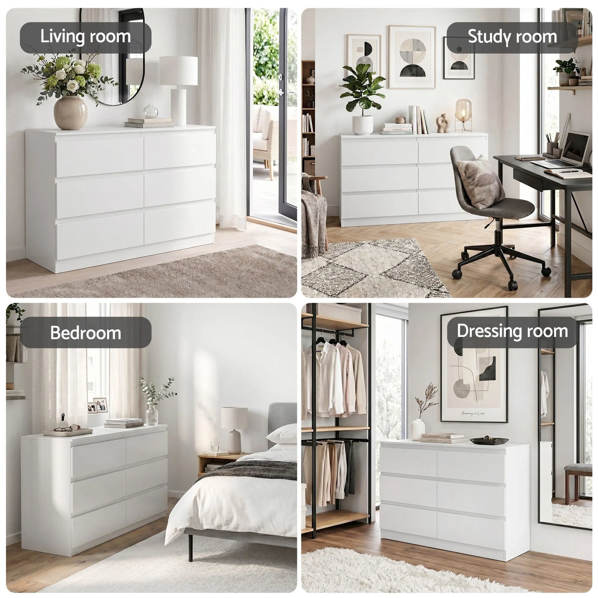 Artiss 6 Chest of Drawers Lowboy White - Image 8