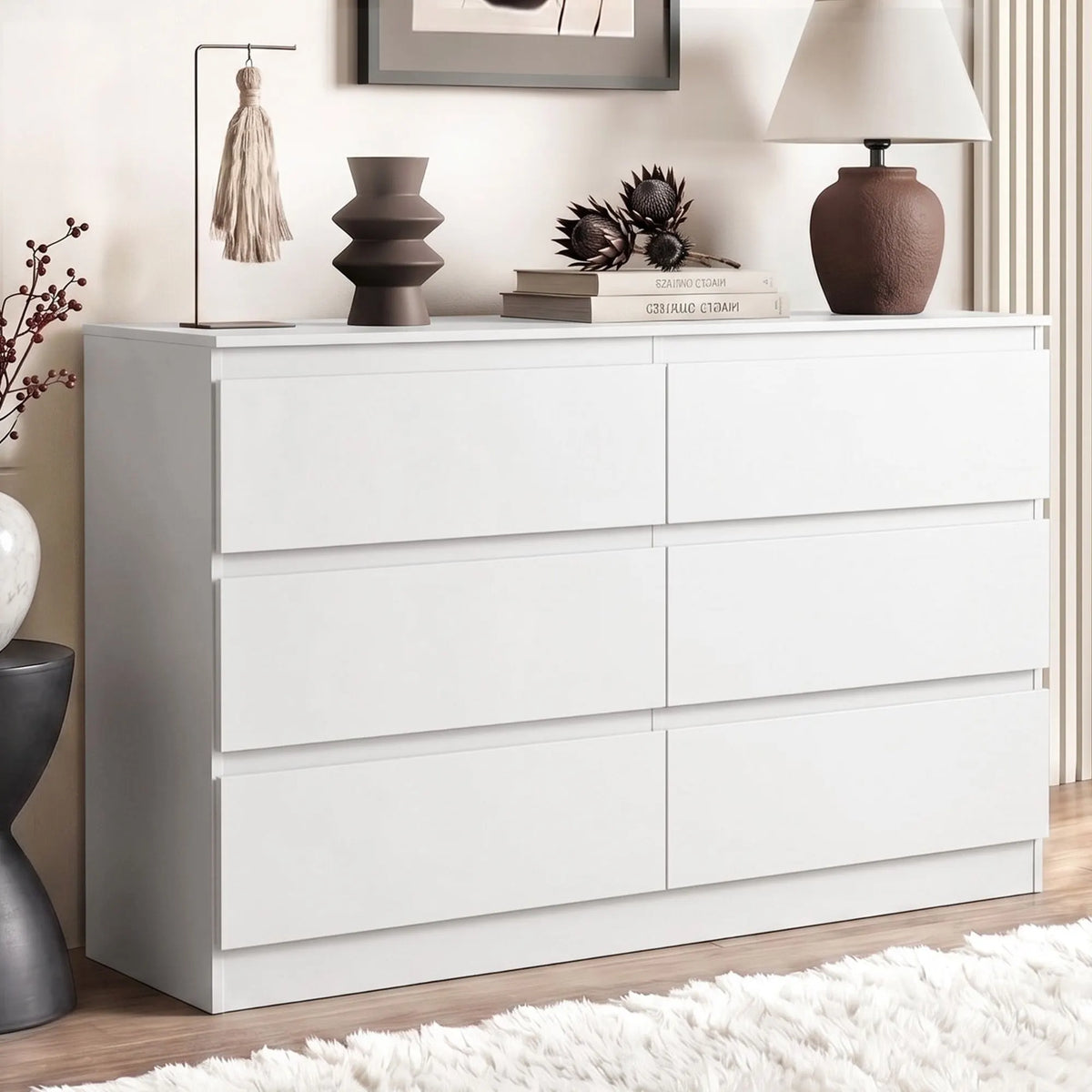 Artiss 6 Chest of Drawers Lowboy White - Image 9