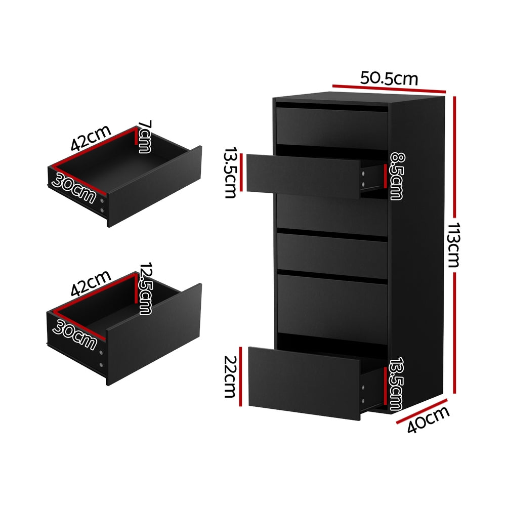 Artiss 6 Chest of Drawers Dresser Tallboy Black - Image 3