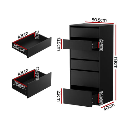 Artiss 6 Chest of Drawers Dresser Tallboy Black - Image 3