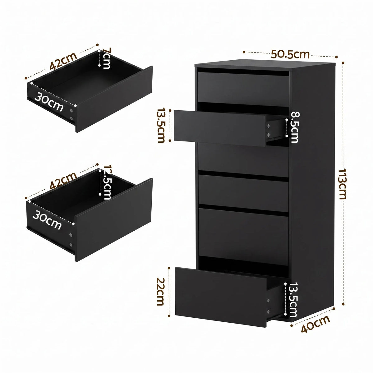 Artiss 2x Chest of 6 Drawers Dresser Tallboy Black - Image 4