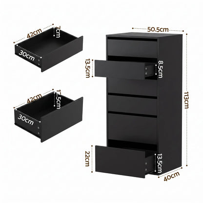 Artiss 2x Chest of 6 Drawers Dresser Tallboy Black - Image 4
